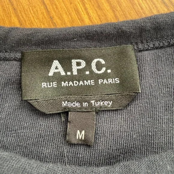 APC Men’s Navy Logo Stripe Tee | 100% Cotton | Size M | Great Condition - Picture 3 of 4